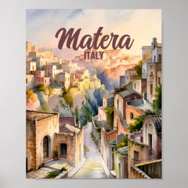 Matera Italy Sassi Personalized Watercolor Vintage Poster