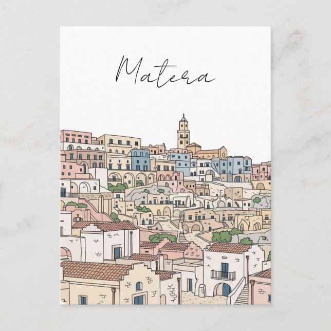 Matera Italy Travel Illustration Postcard Postkarte (Vorderseite)