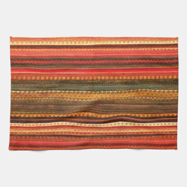 Material Textil Streifen Rot Orange und Grün Geschirrtuch (Horizontal)