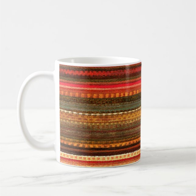 Material Textil Streifen Rot Orange und Grün Kaffeetasse (Links)