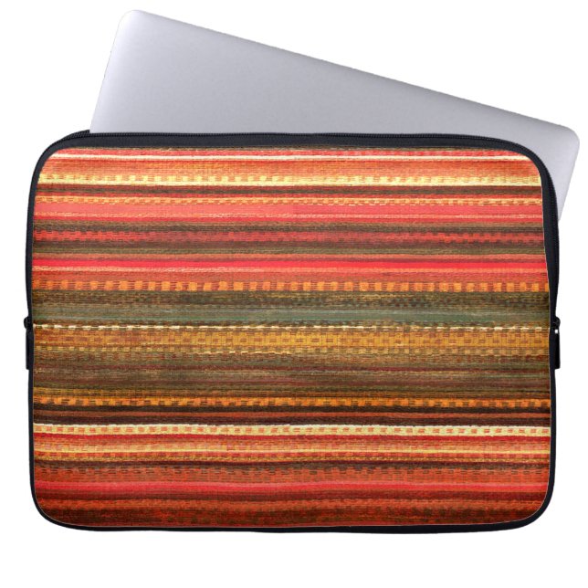 Material Textil Streifen Rot Orange und Grün Laptopschutzhülle (Vorderseite)