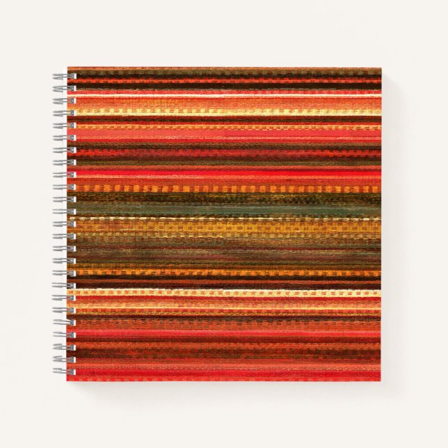 Material Textil Streifen Rot Orange und Grün Notizbuch (Vorderseite)