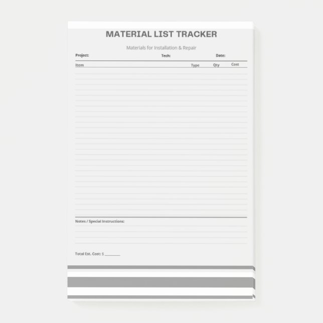 Materialliste Tracker Post-it® Notizen (Vorderseite)