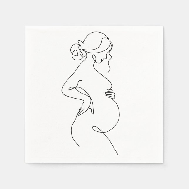 Maternal Elegance: Pregnant Women Line Art Serviette (Vorderseite)
