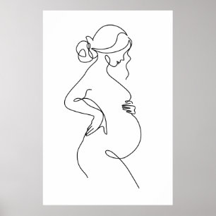 Maternale Eleganz: Schwangere Frauen Linienkunst Poster