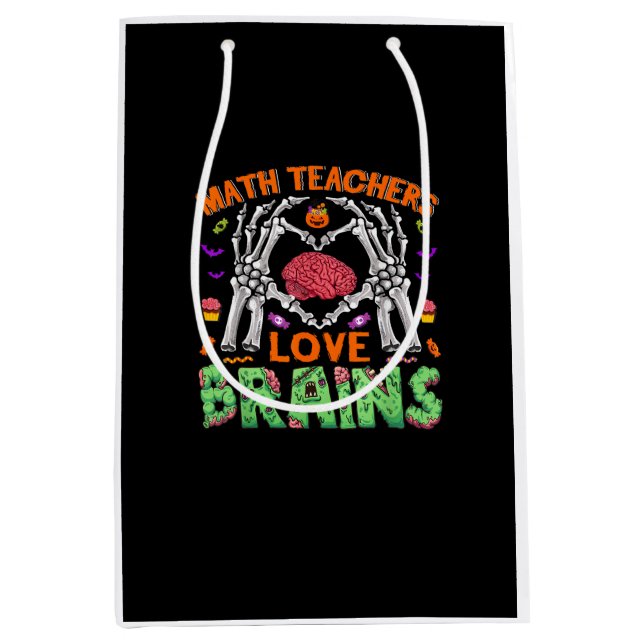 Math Brain Heart Skeleton Hand Zombie Halloween Mittlere Geschenktüte (Vorderseite)