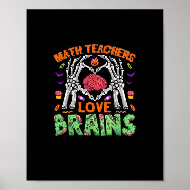 Math Brain Heart Skeleton Hand Zombie Halloween Poster (Vorne)