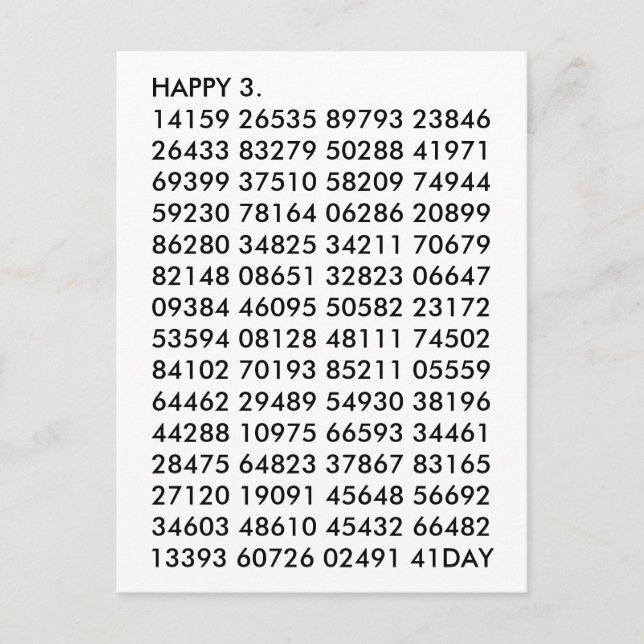 Math Digits 3.14 Funny Happy Pi Day Postkarte (Vorderseite)