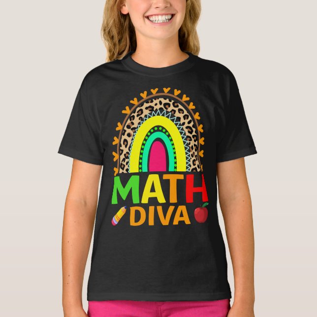 Math Diva Rainbow Leopard zurück zum T - Shirt (Vorderseite)