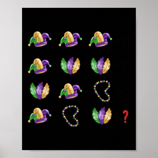 Math Equation Mardi Gras Beads Masken Lehrer Stude Poster (Vorne)