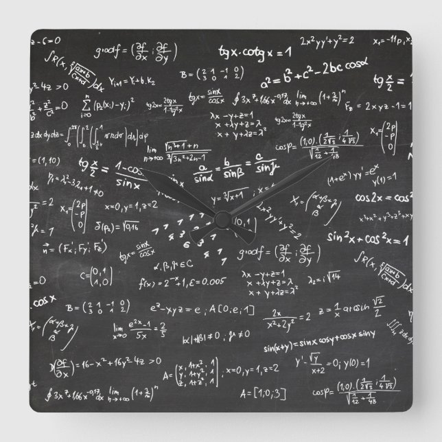 Math Formulas Chalkboard Quadratische Wanduhr (Vorderseite)