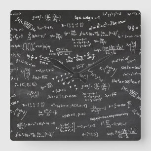 Math Formulas Chalkboard Quadratische Wanduhr