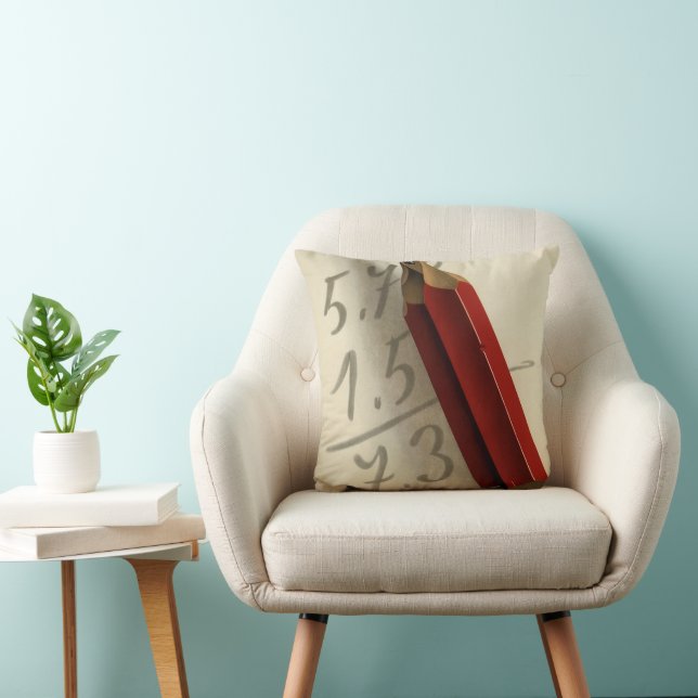 Math-Gleichung mit rotem Stift, Vintages Geschäft Kissen (Stuhl )