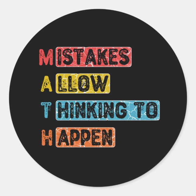 Math. Mistakes Allow Thinking To Happen - Teacher Runder Aufkleber (Vorderseite)