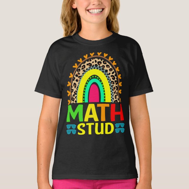 Math Stud Regenbogen Leopard zurück zum T - Shirt  (Vorderseite)