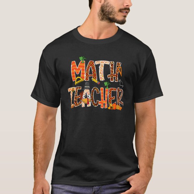 Math Teacher Leopard Pumpkin Erntedank Men Wome T-Shirt (Vorderseite)