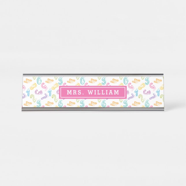 Math Teacher Name Niedlich Numbers Muster Schreibtischnamensplakette (Vorderseite )