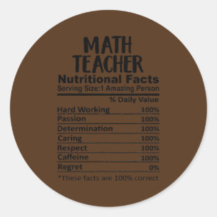 Math Teacher Nutrition Facts Runder Aufkleber