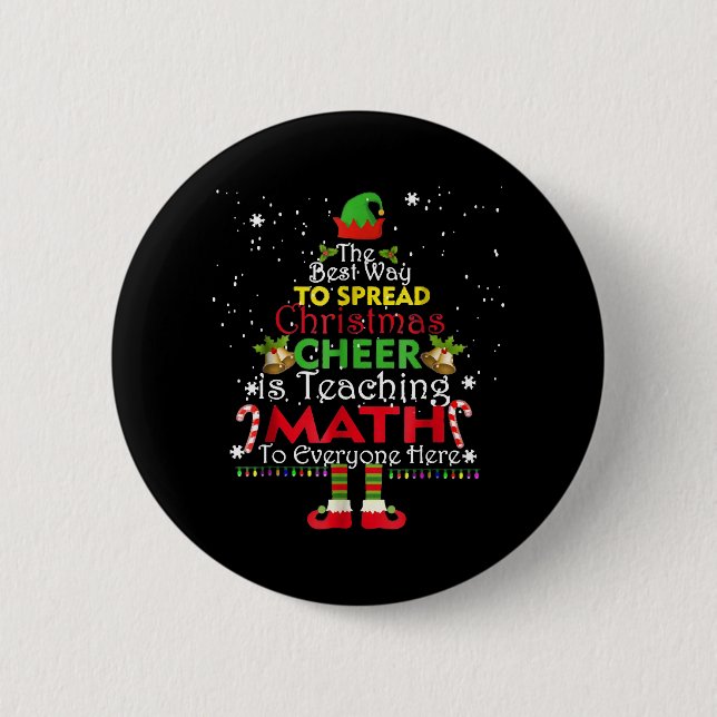 Math Teacher Weihnachts-Shirt Elf Weihnachtsmann Button (Vorderseite)