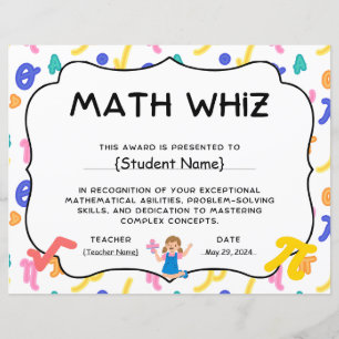 Math Whiz Student Recognition Award zum Jahresende