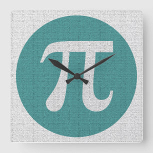Mathe Geek Pi Symbol, blauer Kreis und Ziffern. Quadratische Wanduhr