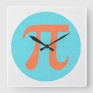 Mathe-Geek-Pi-Symbol, orange und blau Quadratische Wanduhr