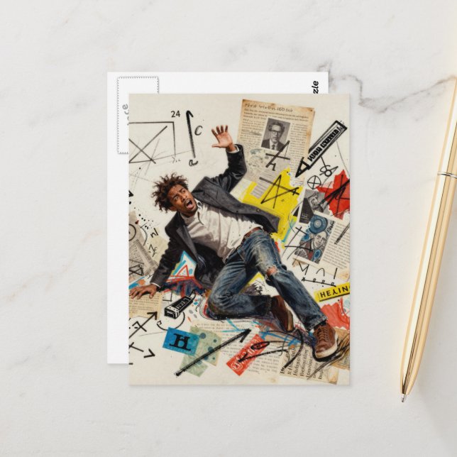 Mathe ist hart Mann Mixed Media Collage Postkarte (Vorderseite/Rückseite Beispiel)