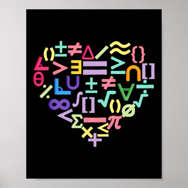 Mathematics Symbols Heart Fun Valentines Day Math  Poster (Vorne)