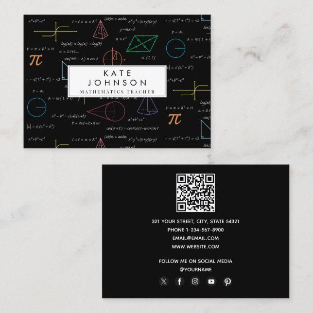 Mathematics Teacher Tutor Equations Math Formulas  Visitenkarte (Vorne/Hinten)
