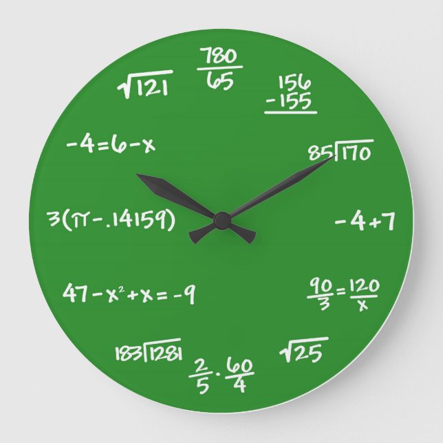 Mathematik Math Chalkboard Wall Clock Große Wanduhr (Vorderseite)