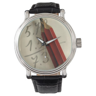 Mathematische Gleichung mit rotem Bleistift, Vinta Armbanduhr