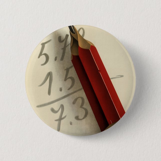 Mathematische Gleichung mit rotem Bleistift, Vinta Button (Vorderseite)
