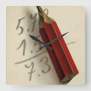 Mathematische Gleichung mit rotem Bleistift, Vinta Quadratische Wanduhr