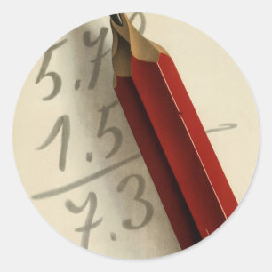 Mathematische Gleichung mit rotem Bleistift, Vinta Runder Aufkleber