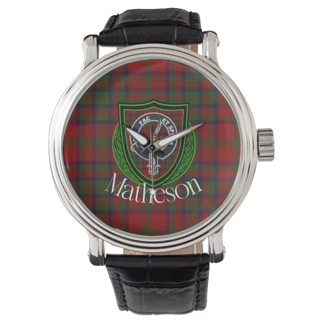 Matheson Scottish Clan Tartan & Crest Armbanduhr (Vorderseite)