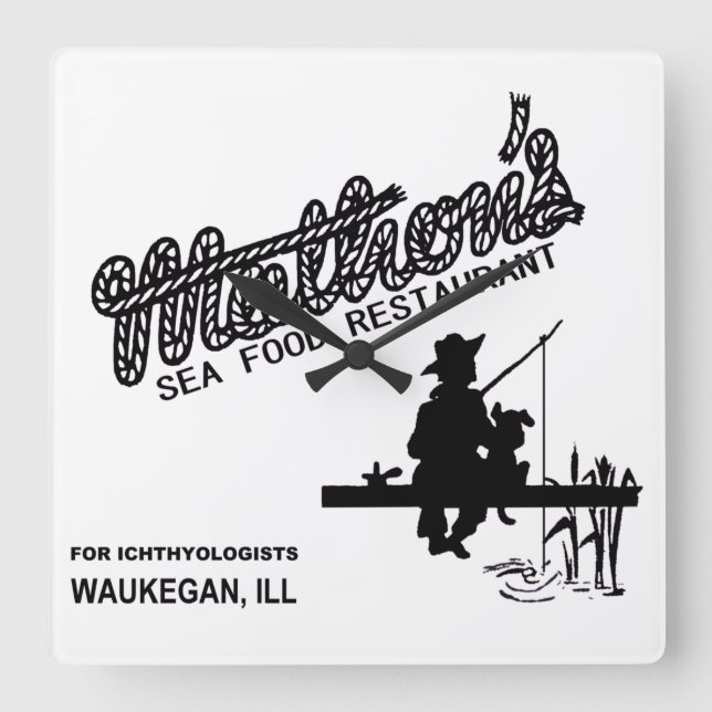 Mathon's Sea Food Restaurant, Waukegan, Illinois Quadratische Wanduhr (Vorderseite)