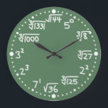 Maths Exponents Square and Cube Roots Wall Clock Große Wanduhr<br><div class="desc">This fun custom wall clock is perfect for you math geeks, math teachers, or other number loving braniacs. It has exponentiell, squares, cubes, and their roots, instead of numbers. 2 squared for the number 4, or the cube root of 8 for the number 2. The writing looks like chalk wir...</div>