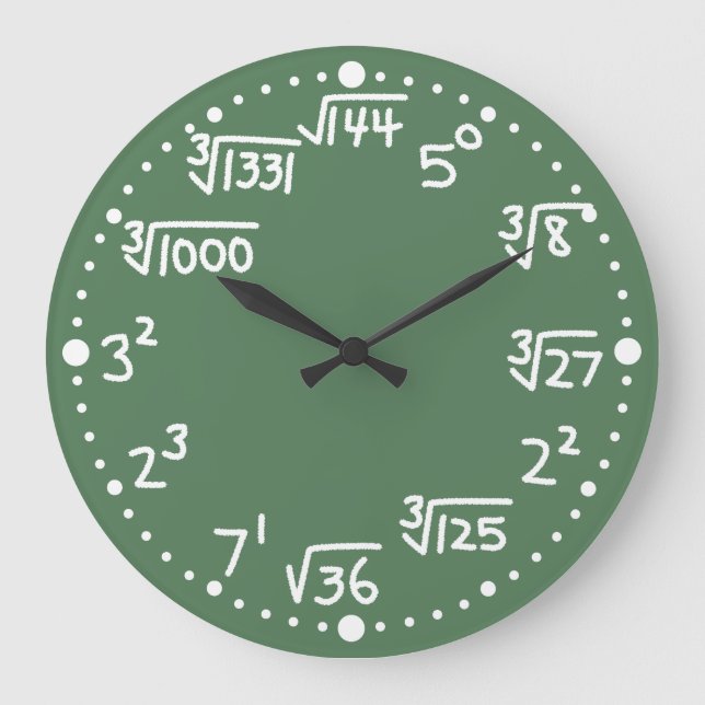 Maths Exponents Square and Cube Roots Wall Clock Große Wanduhr (Vorderseite)