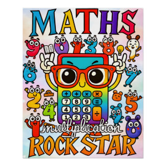Maths Multiplication Rockstar Cute Calculator  Poster