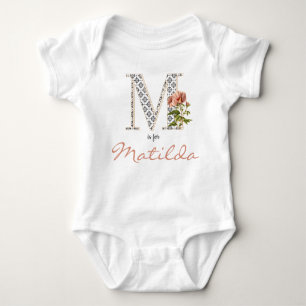 Matilda Name Reveal Floral Letter M Girl Whimsical Baby Strampler