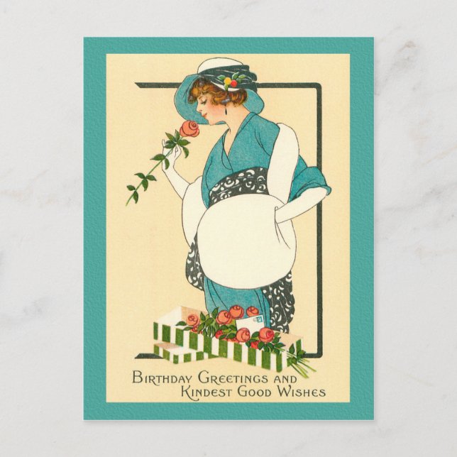 MATINEE GIRL BIRTHDAY ART DECO POSTKARTE (Vorderseite)