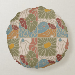 Matisse Groovy floral Art Nouveau 1970er Jahre Boh Rundes Kissen