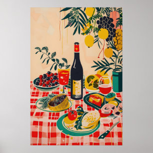 Matisse inspirierter roter Schachbrett-Muster-Lebe Poster