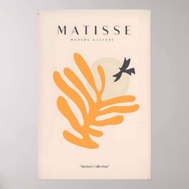 Matisse-Kunstposter - Orange Leaf Vogel-Silhouette Poster (Vorne)