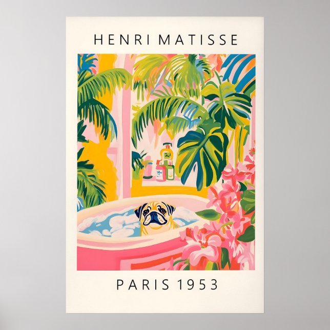 Matisse Pug Print Funny Bathroom Tropical Art Poster (Vorne)