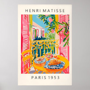 Matisse-Stil Kaffee und Croissant Kunst Druck Pink Poster