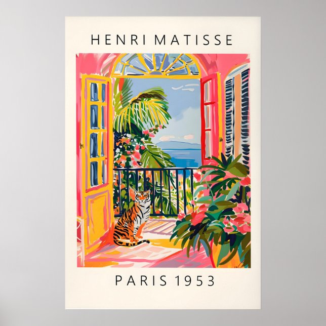 Matisse-Stil-Tiger-Kunstposter Pink Beachy Poster (Vorne)