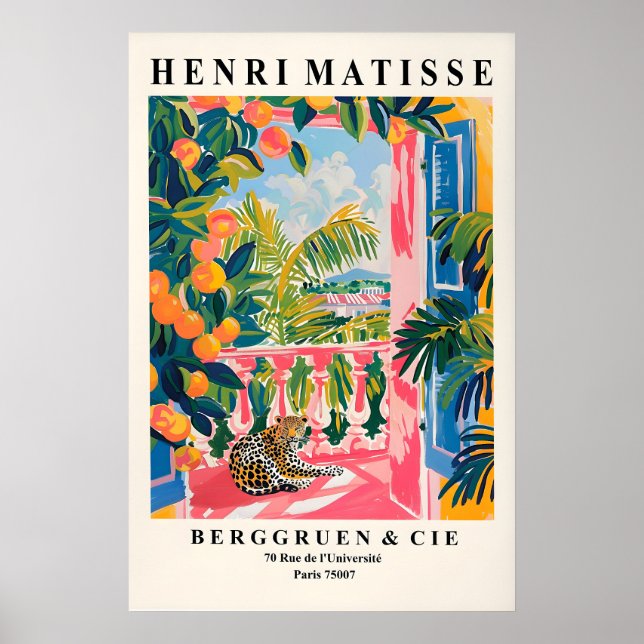 Matisse Style Leopard Print Pink Balcony, Beachy Poster (Vorne)