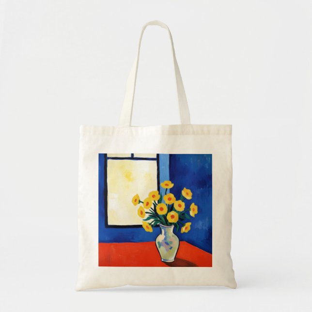 Matisse Style Yellow Flower Blue Orange Window ArT Tragetasche (Vorne)