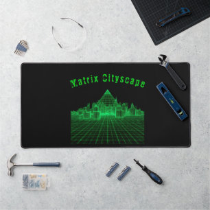 Matrix Stadtlandschaft Neon Grün Cyberpunk System  Schreibtischunterlage